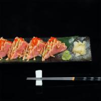 Sushi Sandwich · Spicy tuna, salmon and avocado inside of soy paper with spicy mayo, cut in four pieces as sa...