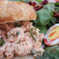Baked Salmon Salad On A Bagel · 
