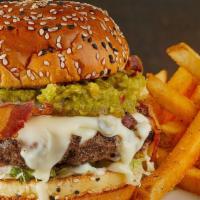 Guacamole & Bacon Burger · ½ lb, hand formed patty, melted white . American cheese, peppered bacon, . guacamole and que...