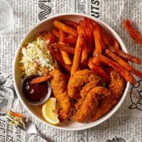 Fried Chicken Tender Basket · Fried Chicken Tender served with cajun fries, cole slaw and house bbq sauce.
