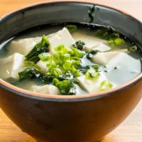 Miso Soup  · Dashi( Japanese Soup Stock), Miso, Tofu, Wakame( Dried Seaweed), Shiitake Mushroom, Scallion...