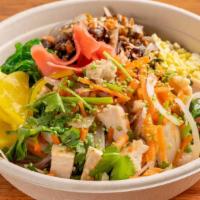 Ginger Meat Bowl  · Grilled Chicken or Beef Steak, Kale, Cilantro, Sweet Onion, Carrot, Radish, Ginger Pickle, K...