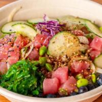 The Classic Hawaiian  · 3 Scoops of Ahi Tuna, Green and Sweet Onion, Edamame, Cucumber, Corn, Masago, Seaweed Salad,...
