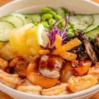 Yuzu Scallop & Shrimp  · 2 Scallops, 4 Shrimp, Red Cabbage, Cucumber, Edamame, Sweet and Green Onion, Seaweed Salad, ...