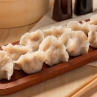 韭菜鲜肉虾仁 / Leek, Pork ’N Shrimp Dumplings · Choices of boiled or pan fried.