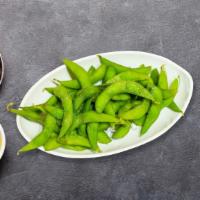 Edamame · Steamed Asian green beans with kosher sea salt.