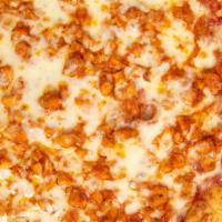 Buffalo Chicken Pizza · Spiced chicken cutlet tossed in mild buffalo sauce over a glorious bed of mozzarella