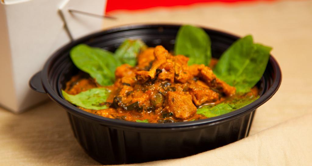 Palak Chicken Korma Curry · Chopped spinach and chicken in a curried sauce. Gluten-free.