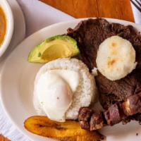 Bandeja Paisa / Paisa Platter · Plato típico colombiano. Carne molida o carne asada de res, arroz, frijoles, plátano maduro,...