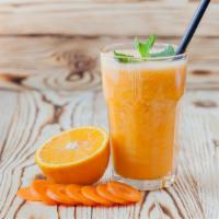 Sunny Day Smoothie · Fresh smoothie made with carrot, orange, banana, and dried apricots.