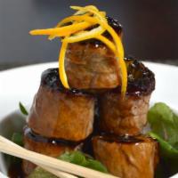 Beef Negimaki (6) · Scallions wrapped in beef with teriyaki sauce.