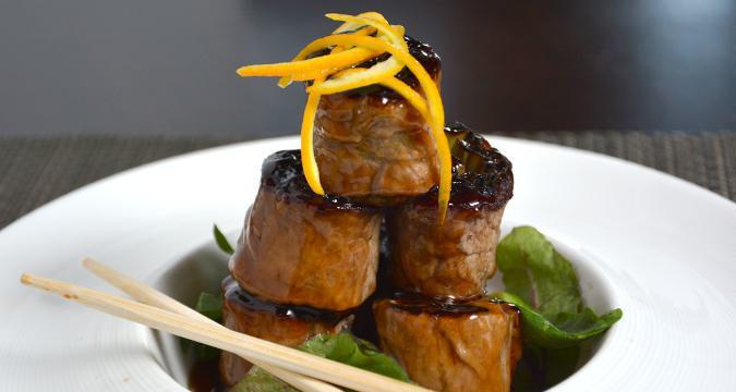 Beef Negimaki (6) · Scallions wrapped in beef with teriyaki sauce.