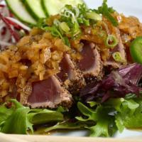 Tuna Tataki · Spicy. Tuna or black pepper tuna with spicy ponzu sauce.

Consuming raw or undercooked meats...