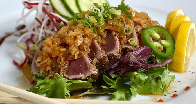Tuna Tataki · Spicy. Tuna or black pepper tuna with spicy ponzu sauce.

Consuming raw or undercooked meats, poultry, seafood, shellfish, or eggs may increase your risk of foodborne illness, especially if you have certain medical conditions.