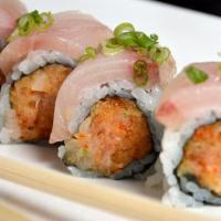 Yellowtail Twin Roll · Spicy yellowtail topped with yellowtail and jalapeño.

Consuming raw or undercooked meats, p...