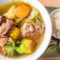 Beef Soup · Beef chunks cooked to perfection in the beef broth with potatoes, carrots, and corn, yellow ...