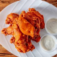 Wings 6 Pcs · Served with carrot and blue cheese dressing 
Extra sauce or dressing .50¢