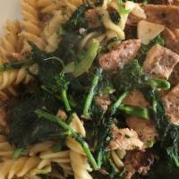 Fusilli Casalinga · Corkscrew shaped pasta tossed with fresh broccoli rabe and grilled chicken strips, sautéed i...