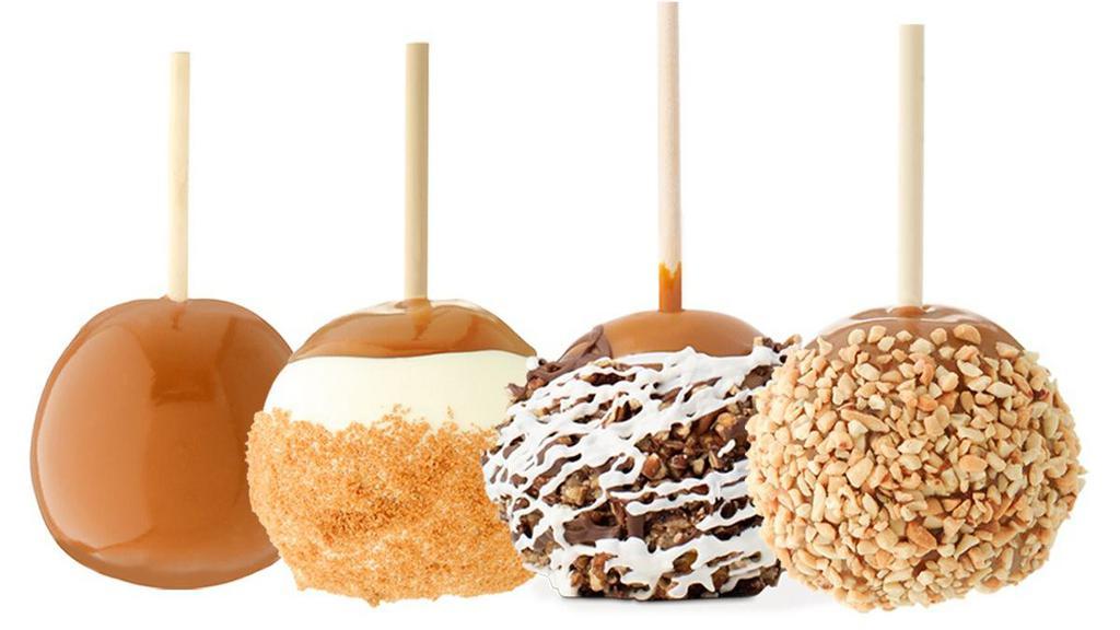 Caramel Apple Favorites · Four Delicious Gourmet Caramel Apples-one each: Caramel Apple, Peanut Apple, Pecan Bear Apple, Apple Pie Apple.  Something for everyone to enjoy. Serving size: 1/2 apple. Ordering more than six? Order from the “Pre-Order” category or call the store directly.