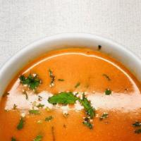Tomato Coconut Shorba · Indian soup made with spices, tomato, and coconut.