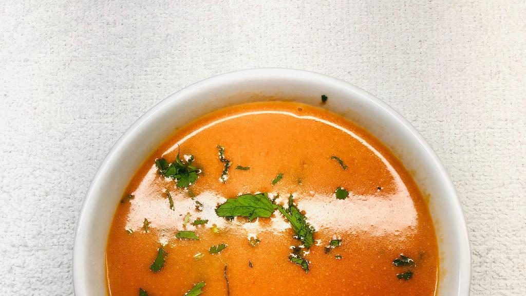 Tomato Coconut Shorba · Indian soup made with spices, tomato, and coconut.