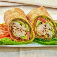 Heavenly Specialty Wrap · Grilled chicken, avocado, sprouts, cucumber, spinach and hummus spread