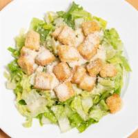 Caesar Salad · Crisp romaine tossed with croutons, Caesar dressing, and grated cheese.