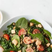  - Kale Caesar Salad · Kale, spinach, confit tomato, capers, croutons, cashew parmesan, caesar dressing - dijon mus...