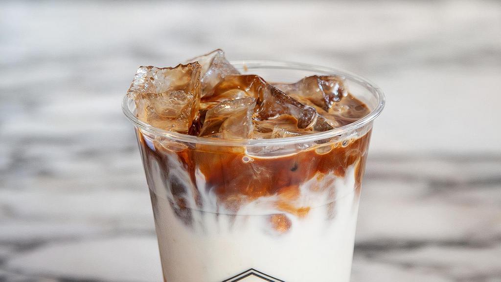 Raw Mocha Iced 16Oz · Espresso, cacao syrup (cacao butter, maple syrup, cacao powder, unrefined coconut crystals, vanilla, Himalayan salt) and your choice of mylk.
