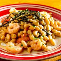 Gamberi & Fagioli · Broiled shrimp, cannellini beans, garlic, rosemary, tomato and E. V. O.