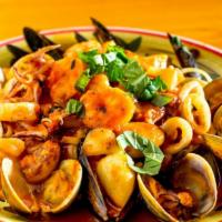 Linguine Al Frutti Di Mare · Clams, mussels, calamari, shrimp in tomato reduction sauce.