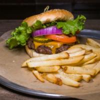 Mobely Burger · Our signature 100% chuck steak burger, lettuce, pickle,red onion, tomato and artisan sauce o...