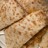 Chicken Quesadilla · Includes grilled chicken, peppers, onions and cheddar jack shredded cheese.  Served with fre...