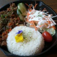 Bulgogi With Rice (Kbbq Marinated Beef) · Bulgogi (KBBQ marinated beef) with white rice and vegetables. Served with pickles, side sala...