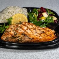 Grilled Salmon Lunch Box · Grilled salmon with 2 sides you chose