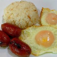 Longsilog Breakfast · Pork sausage. Served with garlic fried rice and eggs.