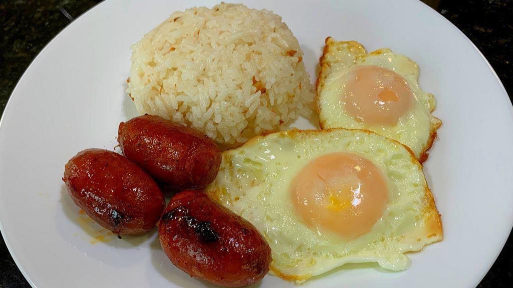 Longsilog Breakfast · Pork sausage. Served with garlic fried rice and eggs.