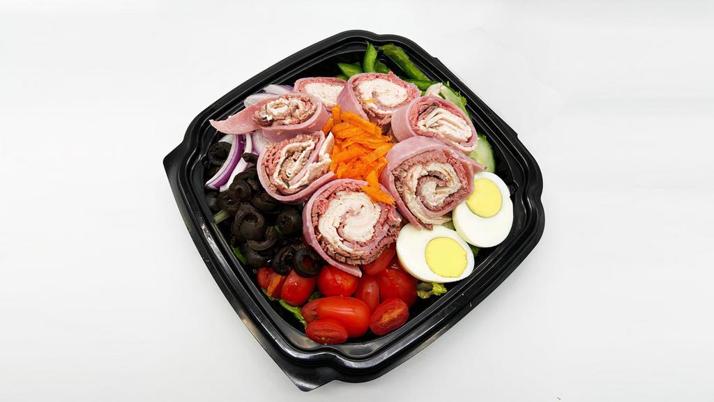 Chef Salad · with chopped turkey, roast beef, ham and swiss cheese over garden salad with choice of dressing