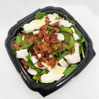 Spinach Salad · Topped with bacon bits, hard boiled eggs, fresh mushrooms with balsamic vinaigrette dressing