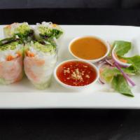 Fresh Summer Roll · Wrapped shrimp, carrots, bean sprouts, cucumbers, rice noodles, and lettuce. Served with swe...