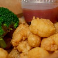 Popcorn Shrimp · Crispy bite-size shrimp deep fried and seasoned. A favorite seafood starter