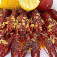 Crawfish · Served with corn and potatoes. Option to add more items