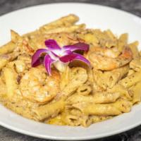 Jerk Penne · Pasta served with delicious jerk sauce. You may add your choice of shrimp for  or chicken fo...