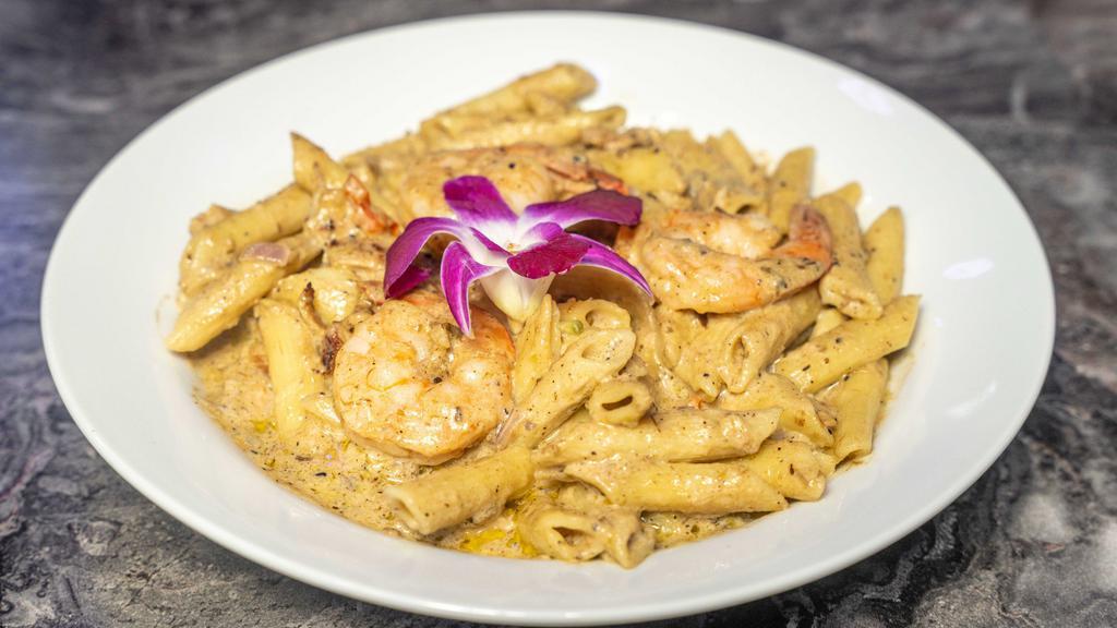 Jerk Penne · Pasta served with delicious jerk sauce. You may add your choice of shrimp for  or chicken for an additional charge.
