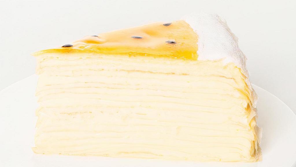 Passion Fruit Mille Crepes · No less than twenty layers of handmade crêpes with layers of passion fruit-infused cream offer a perfect sweet and sour balance. This Passion Fruit Mille Crêpes will give you an amazing taste of summer.