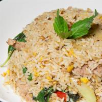 Spicy Basil Fried Rice · Basil, chili pepper, egg, onion and bell pepper.