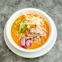 Curry Noodle Soup · Rice noodles, spicy curry broth, onion, bean sprouts and crushed peanut.