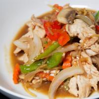 Ginger Sauce (Pad Khing) · Sauteed with sliced ginger, onion, scallion, celery, mushroom and black bean sauce.