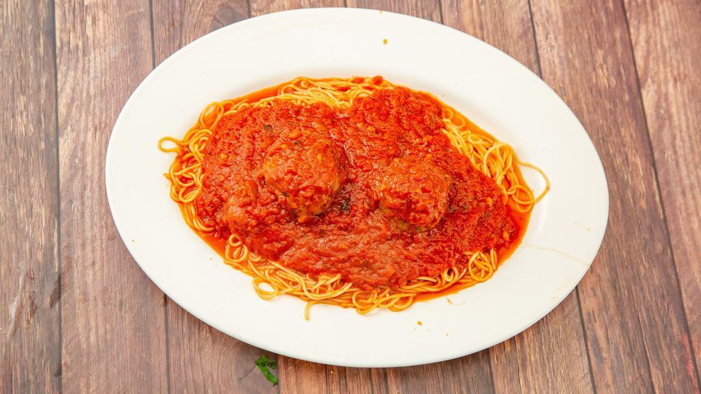 Spaghetti With Meat Balls · Consuming raw or undercooked meats, poultry, seafood, shellfish, or eggs may increase your risk of foodborne illness.