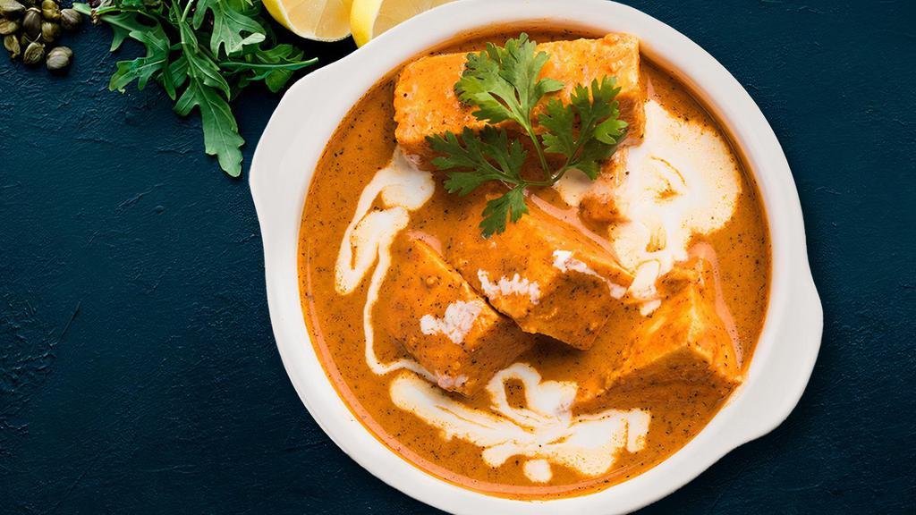 Creamy Paneer Butter Masala · Rich and creamy curry made with paneer, spices, onions, tomatoes and cashews